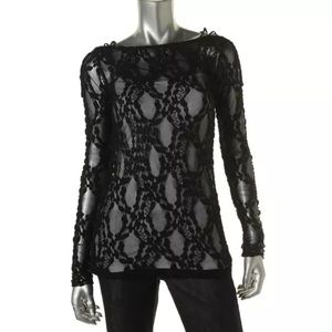 🎁FREE PEOPLE Black Mesh Long Sleeve Blouse Top